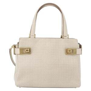 Salvatore Ferragamo Leather Gancini Handbag Ivory